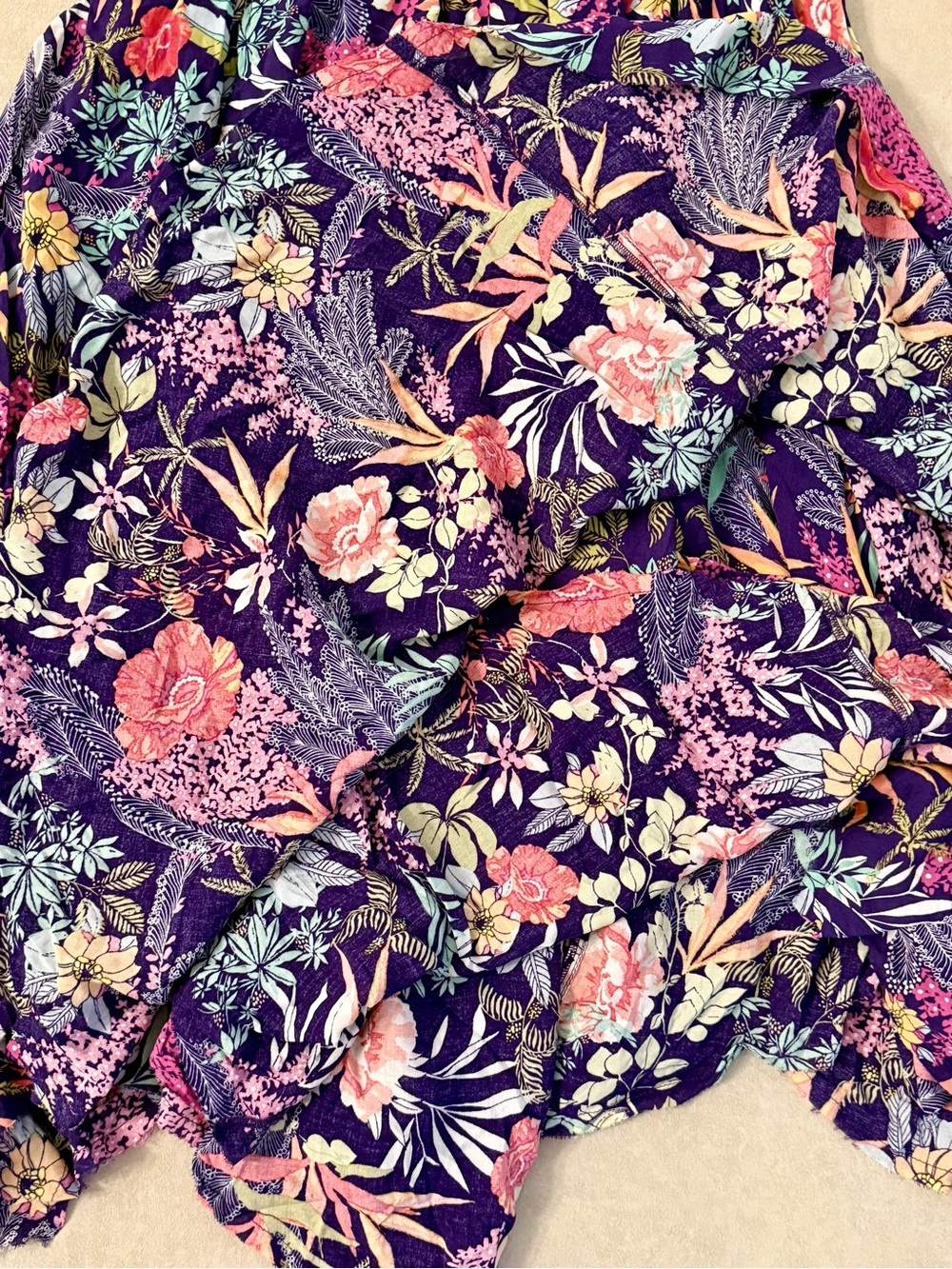 Free People Purple Floral Handkerchief Hem Smocked Asymmetrical Cotton Skirt M - Picture 13 of 17
